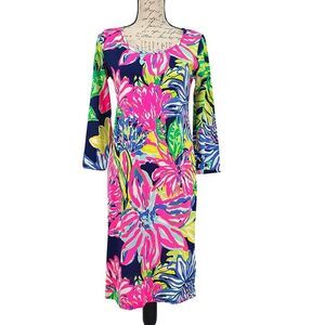 Lilly Pulitzer NWOT Kenzie Dress Resort Navy Travelers Palm Small